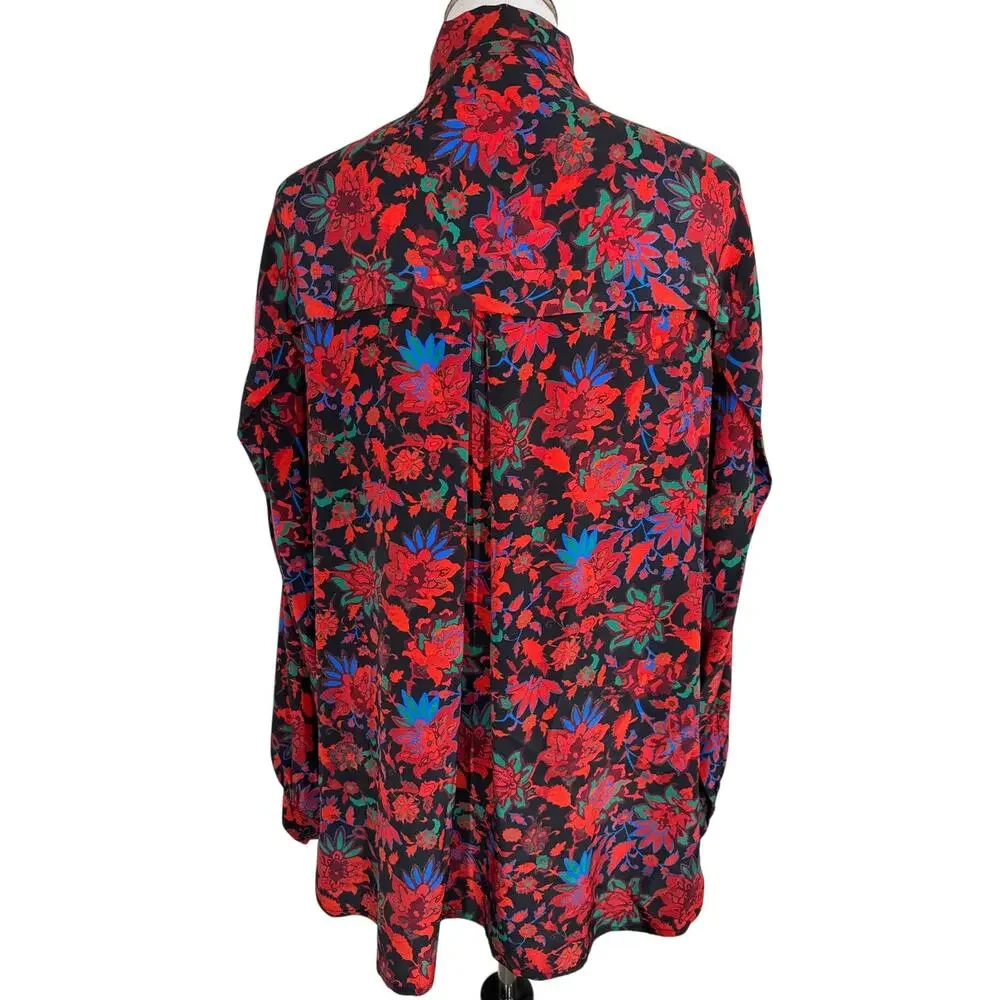 Rag & Bone Emily Floral Long Sleeve Tie‑Neck Silk Top, Size M - Picture 4 of 12